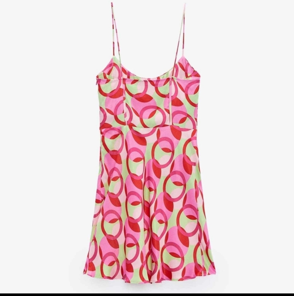ZARA PRINTED SATIN EFFECT MINI DRESS Large. New - Picture 4 of 11